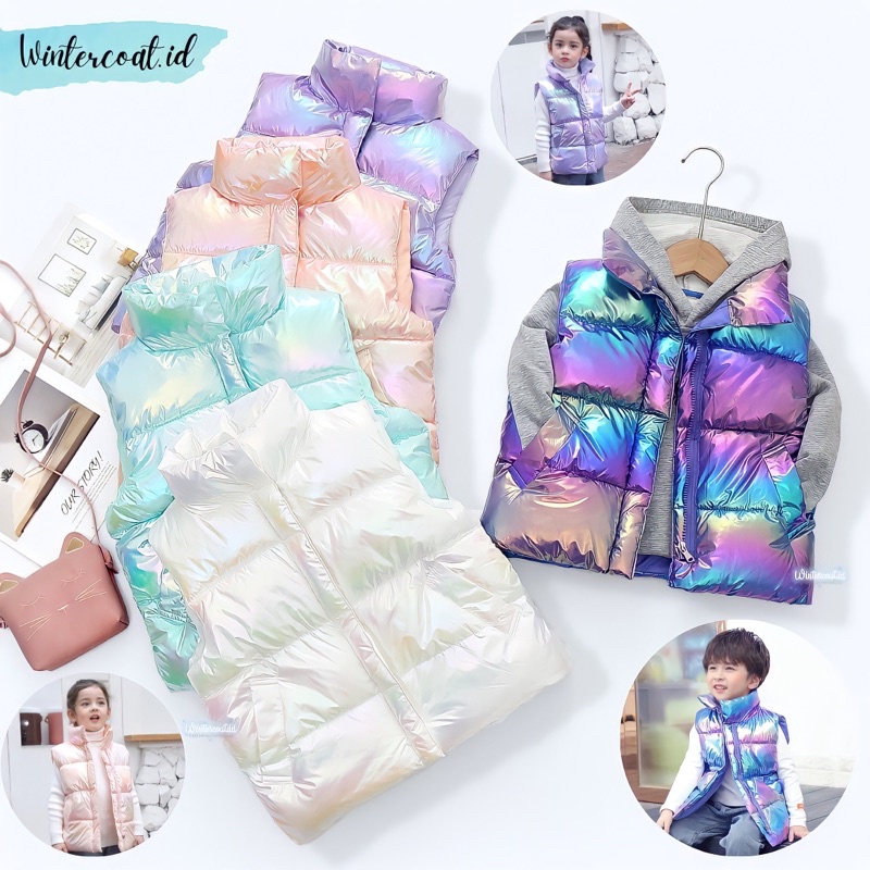 Kids padding vest winter rainbow rompi hangat anak musim dingin jaket atasan cowok cewek import gunung