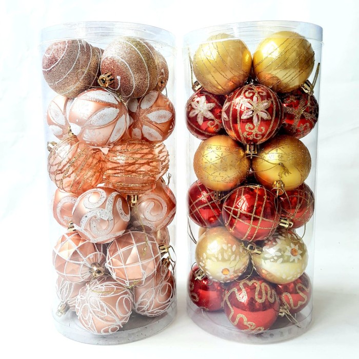 Bola Natal 6cm isi 24 Motif Mix Hiasan Pohon Natal Aksesories Premium Hiasan Natal Harga Grosir Termurah