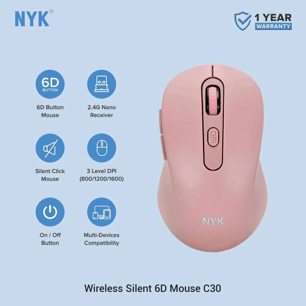 Mouse Wireless NYK C30 2.4Ghz Silent Mouse 6D