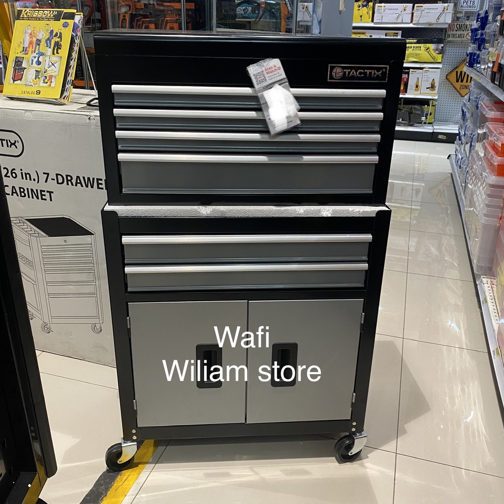 Tacrix lemari bengkel Perkakas Tool Box Cabinet Trolley 6 drawer