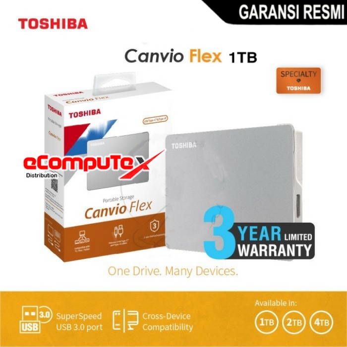 HDD EXTERNAL TOSHIBA CANVIO FLEX 1TB 1 TB USB 3.2 HARDDISK 2.5&quot; GARANSI RESMI