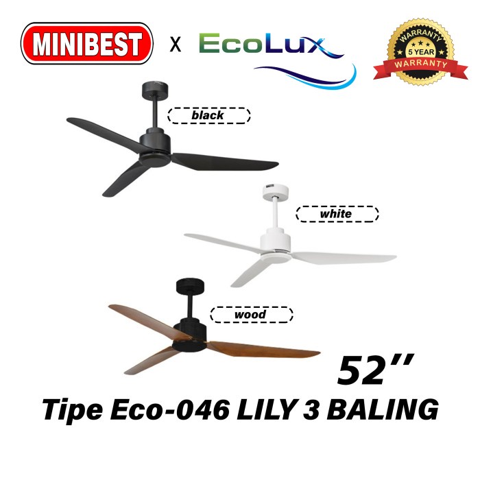 MB Ceilling fan / Kipas Angin Plafon gantung Ecolux Eco-046 LILY 3 BALING