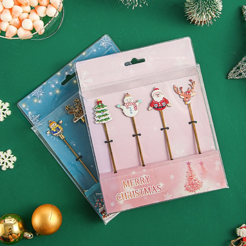 Sendok Kopi Dessert Bahan Stainless Steel Tema Natal 3 Warna