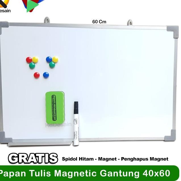 

Papan Tulis Whiteboard Magnetic Gantung 40x60 Spidol Hitam Mgnet Hapus