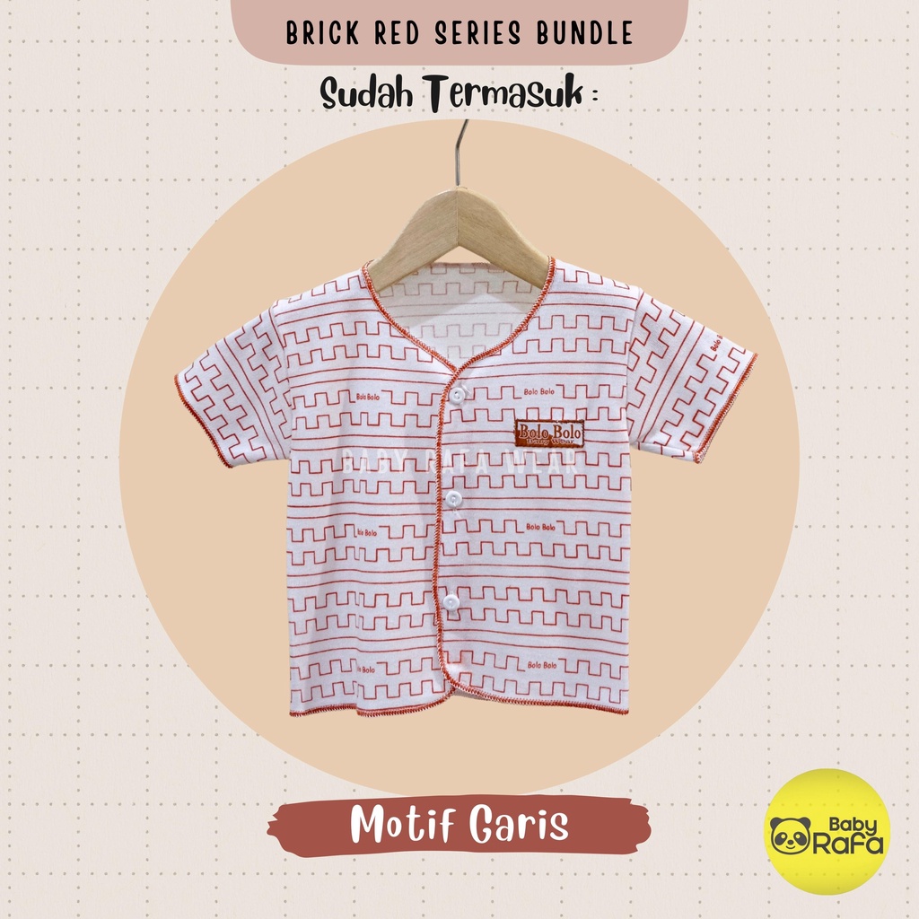 Serian Merah Bata - 3 pcs Baju Bayi Tangan Pendek Bayi Baru Lahir 0 sd 3 Bulan Brick Red Series merk SNI Bolo - Bolo