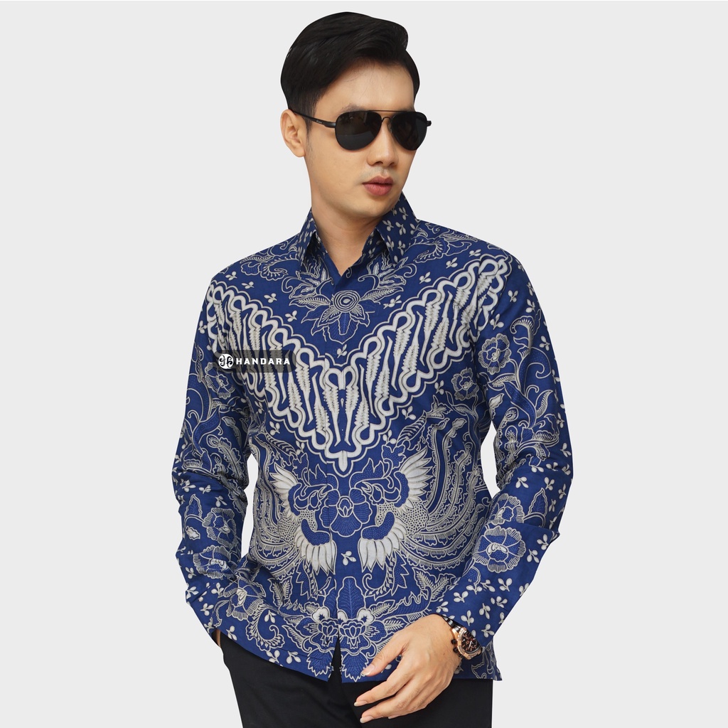 Baju Kemeja Batik Pria Lengan Panjang Slim Fit Premium Modern Full Furing Katun Halus Original Handara Motif Rangganatha Biru HB-129