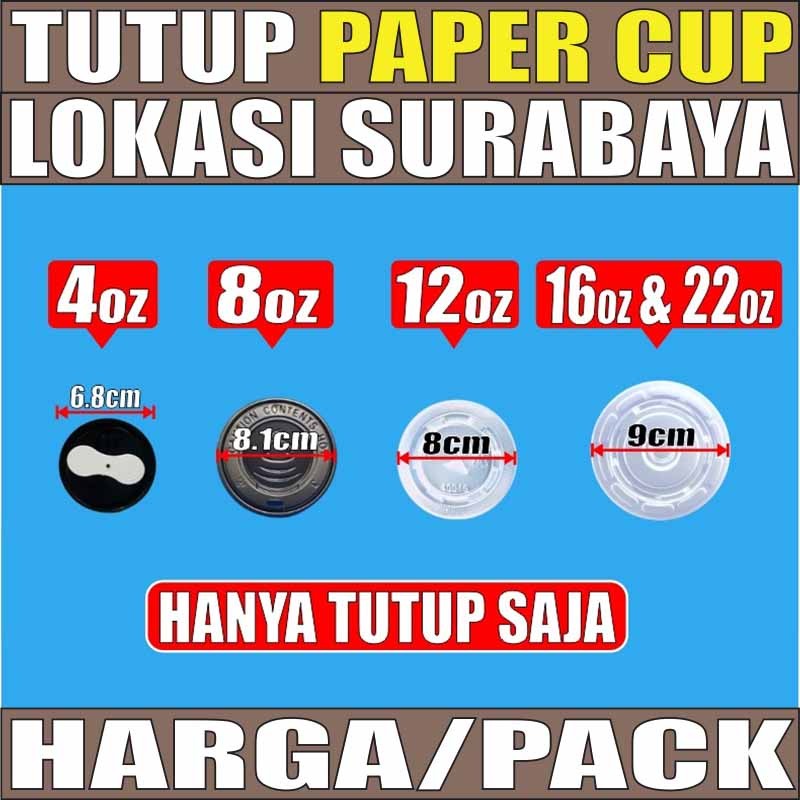 Tutup Paper Cup 4oz 8oz 12oz Tutup 16oz 22oz Per Pack Hanya Tutup Gelas Kertas SBY