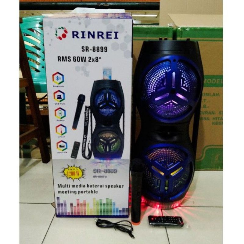 Speaker Portable RINREI 8 inch Doble SR 8899U Speaker karaoke bluetooth