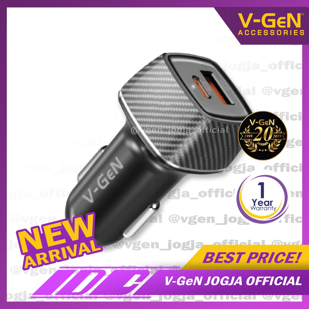 Car Charger V-GeN VCC2-23 48W PD30W QC3 Dual Port Fast Charger Mobil