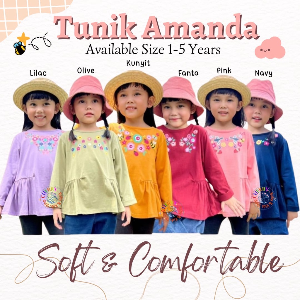 Smilee Tunik Amanda 1-5 Tahun Blouse Anak Perempuan Tangan Panjang Raya / Tunik Lebaran / Pakaian Muslim Motif Bunga CBKS S23