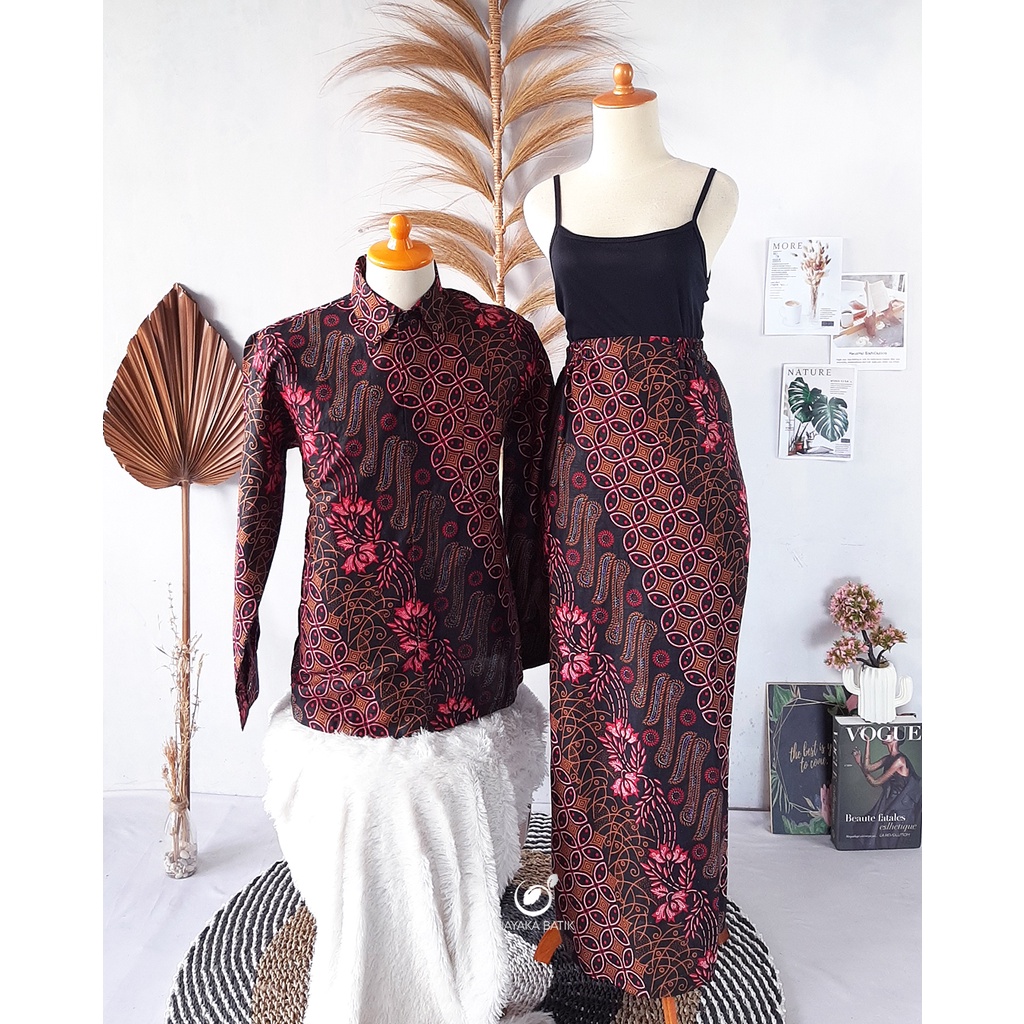 NAYAKA BATIK - Couple Rok dan Kemeja Batik Lengan Panjang KRESNA / Baju Couple Kondangan Wisuda / Batik Couple Rok Span Kemeja Pria