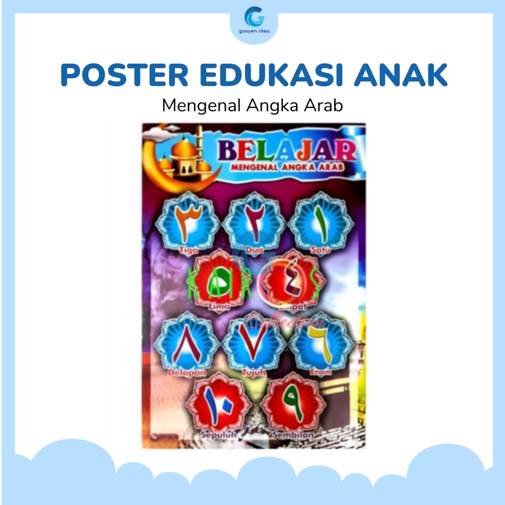 Poster Edukasi Belaja Anak Mengenal Angka Huruf Arab