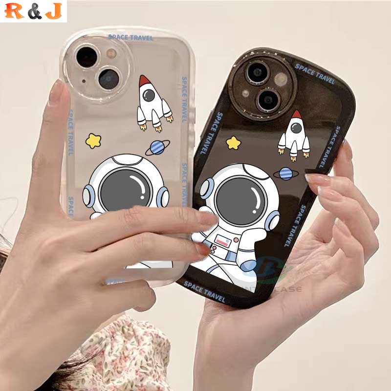 OPPO A57 2022 A16 A16K A15 A54 A53 A12 A5S A7 A3S A31 A52 A83 A92 A37 F9 A1K F1s Cute Cheek Suppor Tastronaut Rocket Pattern TPU Phone Case