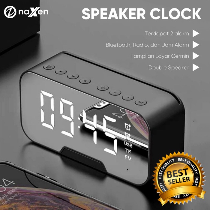 Speaker Bluetooth Naxen G10 Wireless Led Mirror Alarm Clock Support Fm