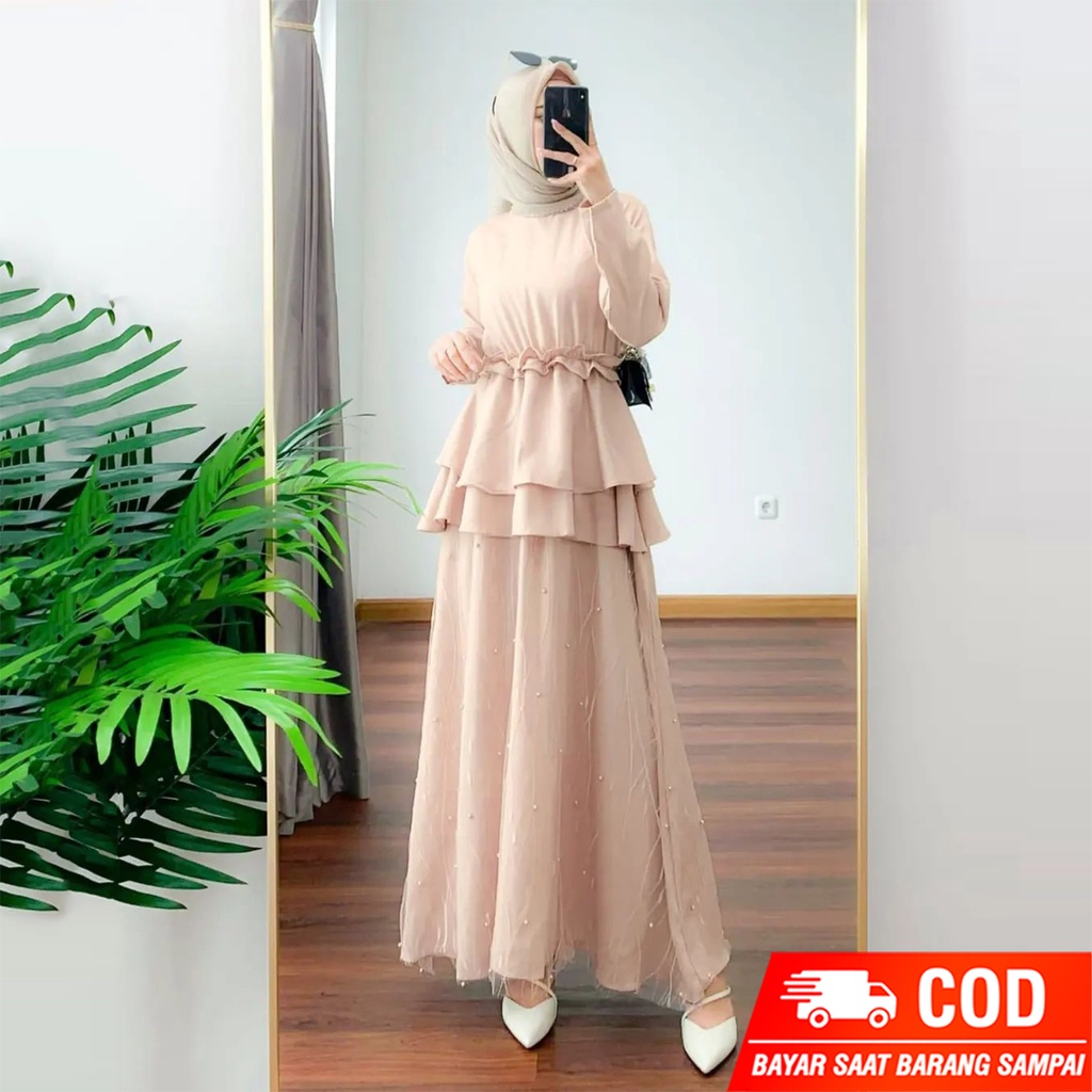 NEW ARRIVAL - GAMIS POLOS KOMBINASI BRUKAT - SANIA DRESS MAXI GAUN PESTA  - OUFIT KONDANGAN MUSLIM MODERN - SERAGAM BRIDESMAID PESTA PERNIKAHAN