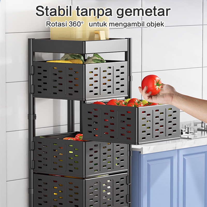 Rak Stainless Steel Dapur Dapur Berputar Rak Rak Bumbu Sayuran Rak Penyimpanan Organizer dengan Rak Kamar Mandi Roda