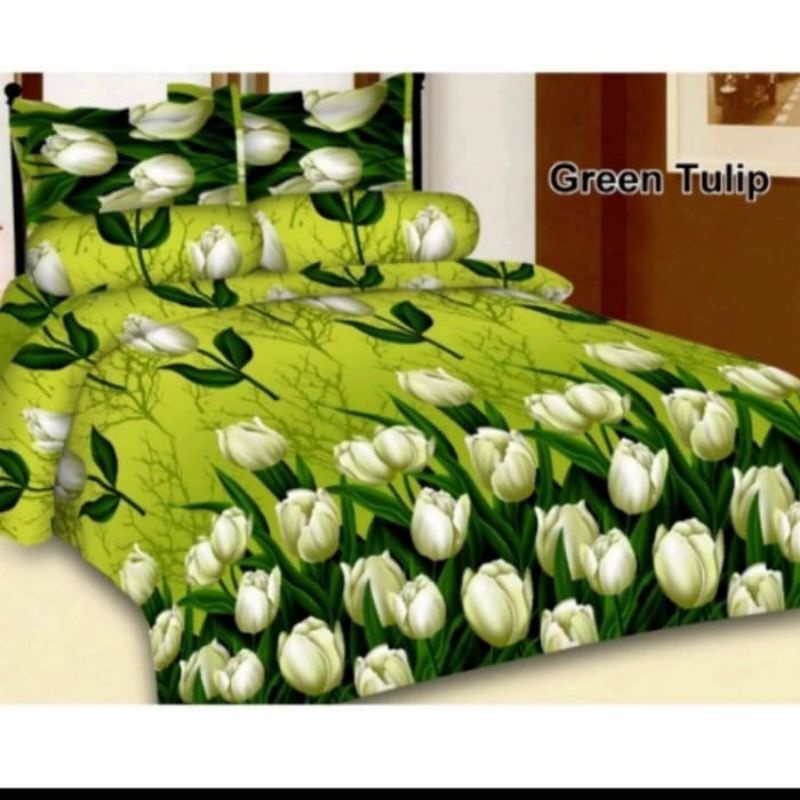 SPREI BUNGA TULIP HIJAU MOTIF BUNGA UKURAN 180X200 MOTIF BUNGA SPREI HOMEMADE TERMURAH