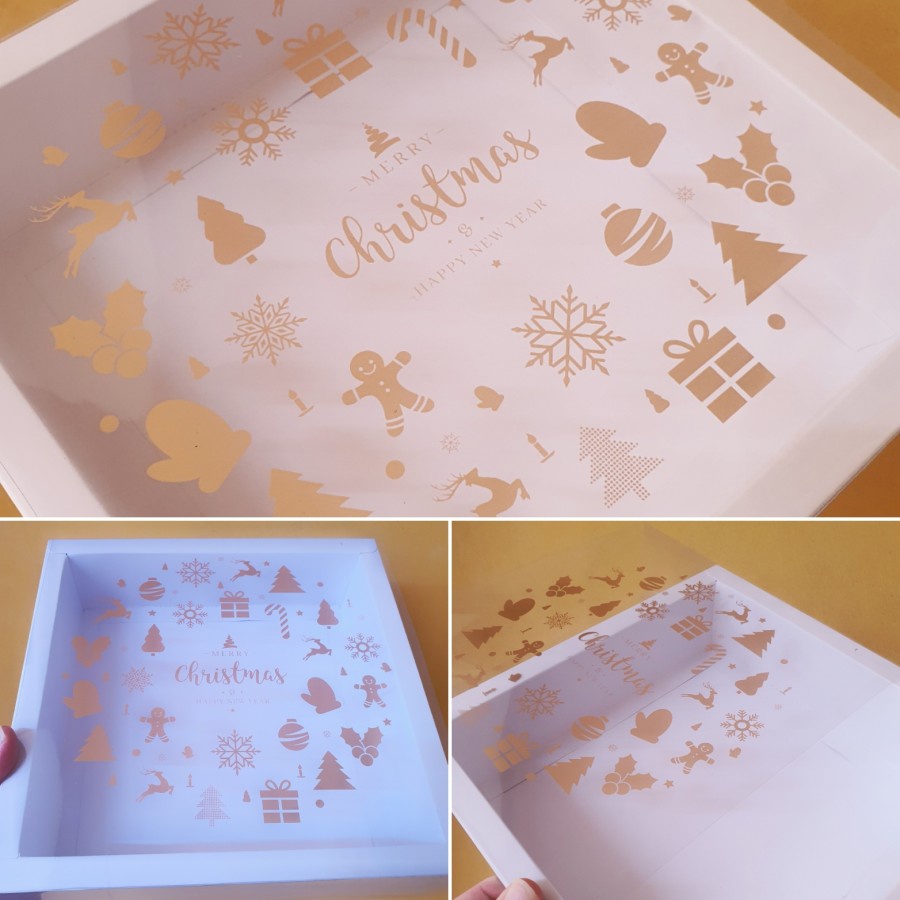 

(5pcs) dus mika putih edisi natal kardus packaging hampers cake box kue eggtart kotak kemasan parcel pie xmas