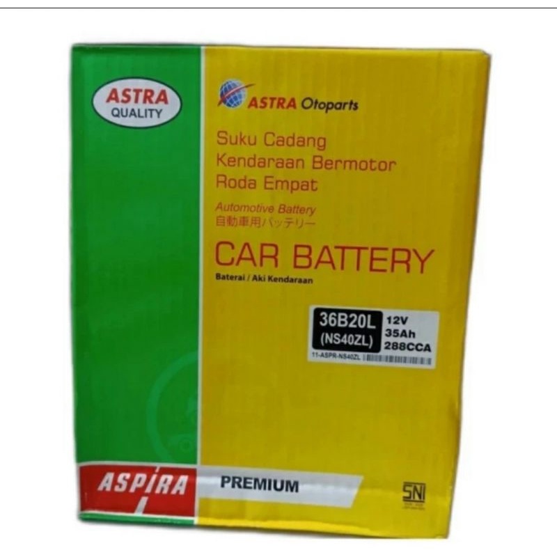 Aki Basah / Accu ASPIRA NS40ZL / NS 40 ZL 36B20L Agya / Calya / Altis
