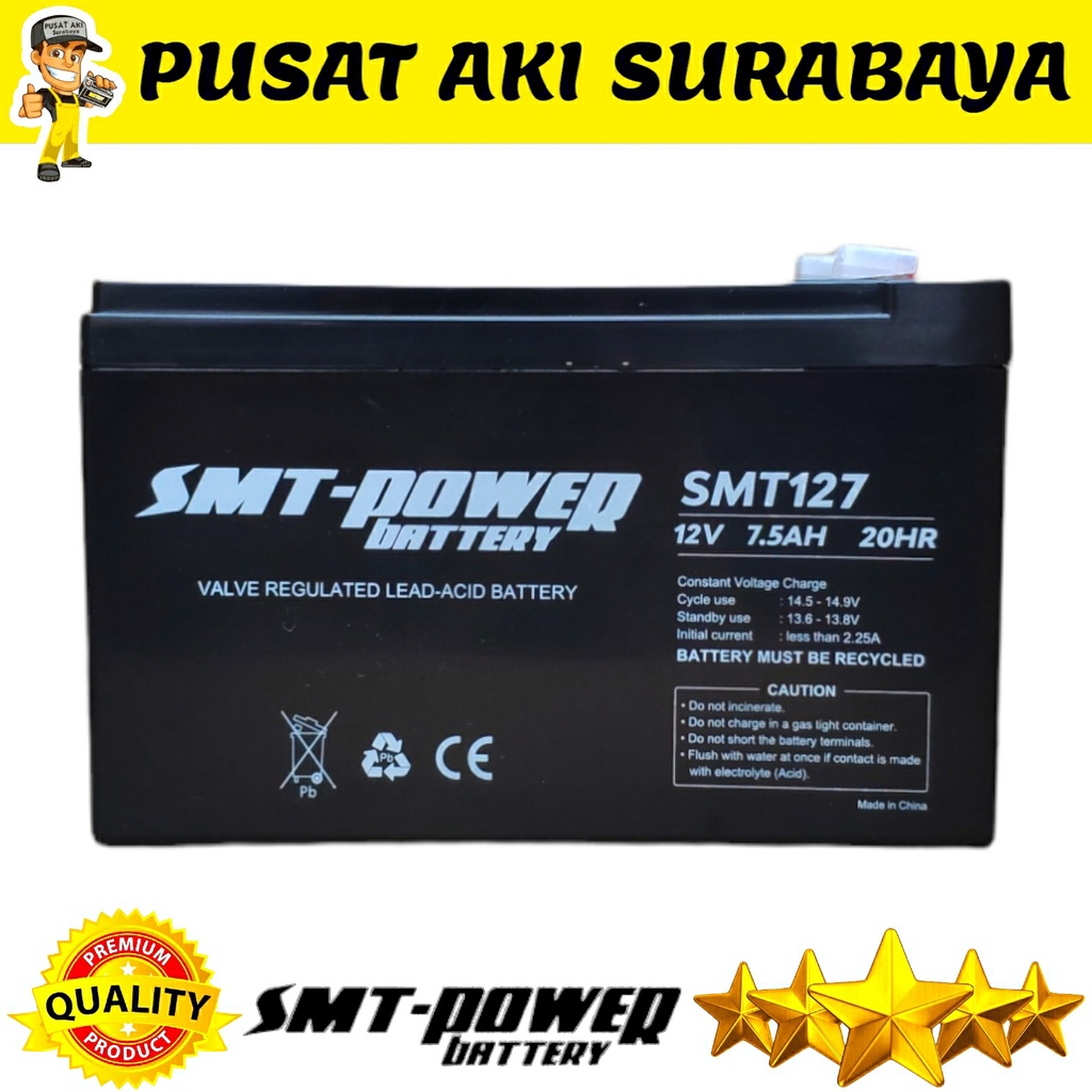 BATERAI MOBILAN ANAK SMT POWER 12 VOLT 7.5 AMPER INVERTER DC SOLAR PANEL UPS EMERGENCY LAMP 12V 7.5AH