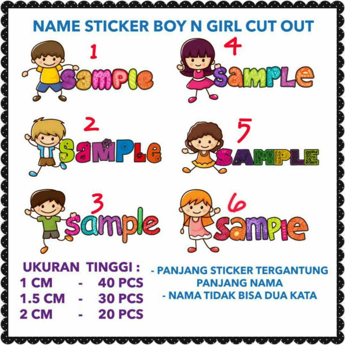 

STIKER LABEL NAMA TAHAN AIR/ STICKER LABEL WATERPROOF CUTOUT KIDS - 1, SMALL