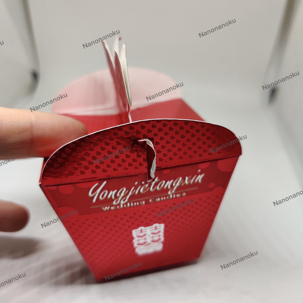 Kotak Permen Shuang Xi Segiempat MERAH Tempat Souvenir Mini
