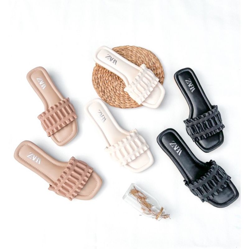 (REAL PICT) SANDAL FLAT ZARA IMPORT FREE PAPER BAG/SANDAL ZARA/ SANDAL FLAT WANITA / FASHION WANITA