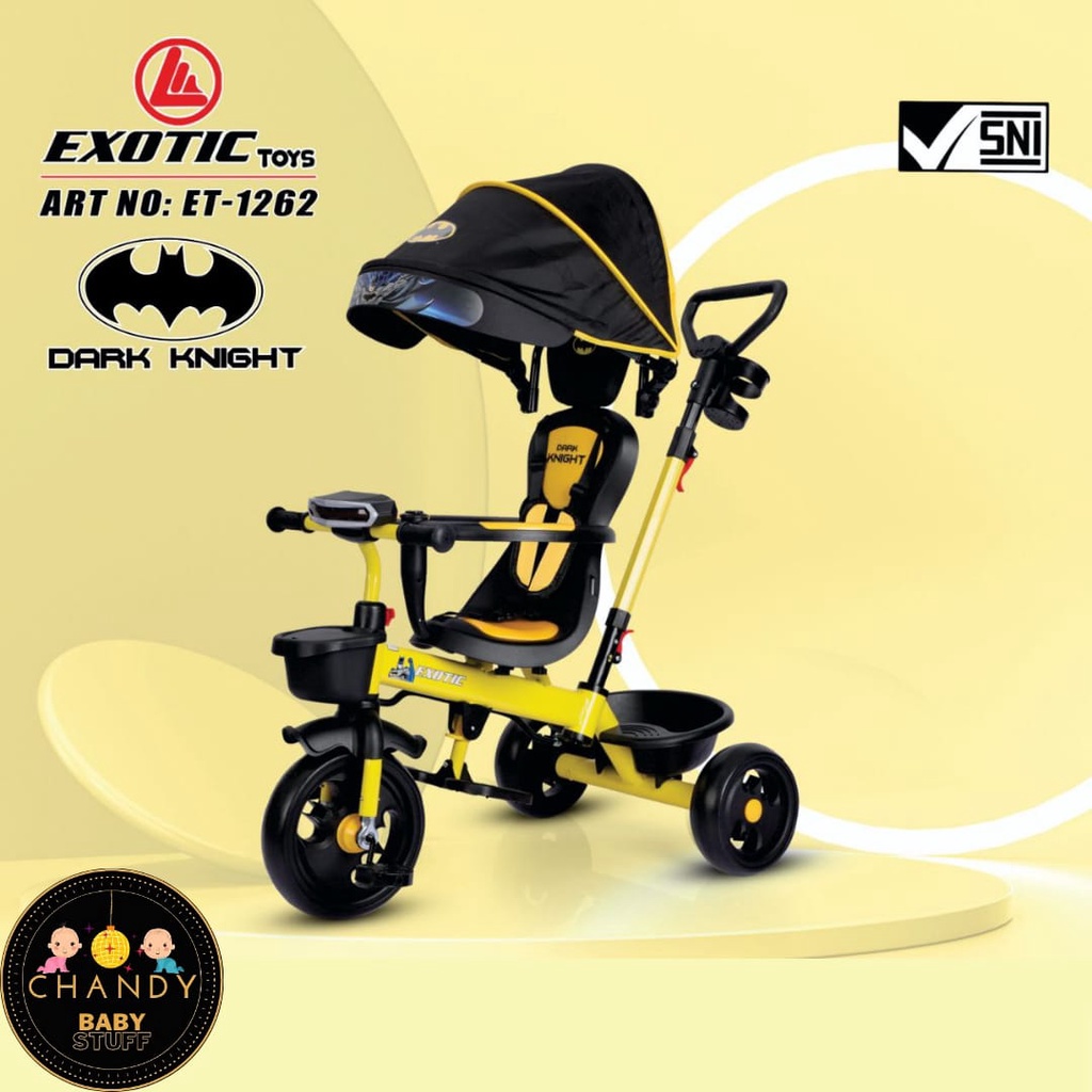 SEPEDA ANAK RODA TIGA TRICYCLE ET 1262 EXOTIC (BATMAN) KURSI BISA PUTAR, LAMPU DAN MUSIK