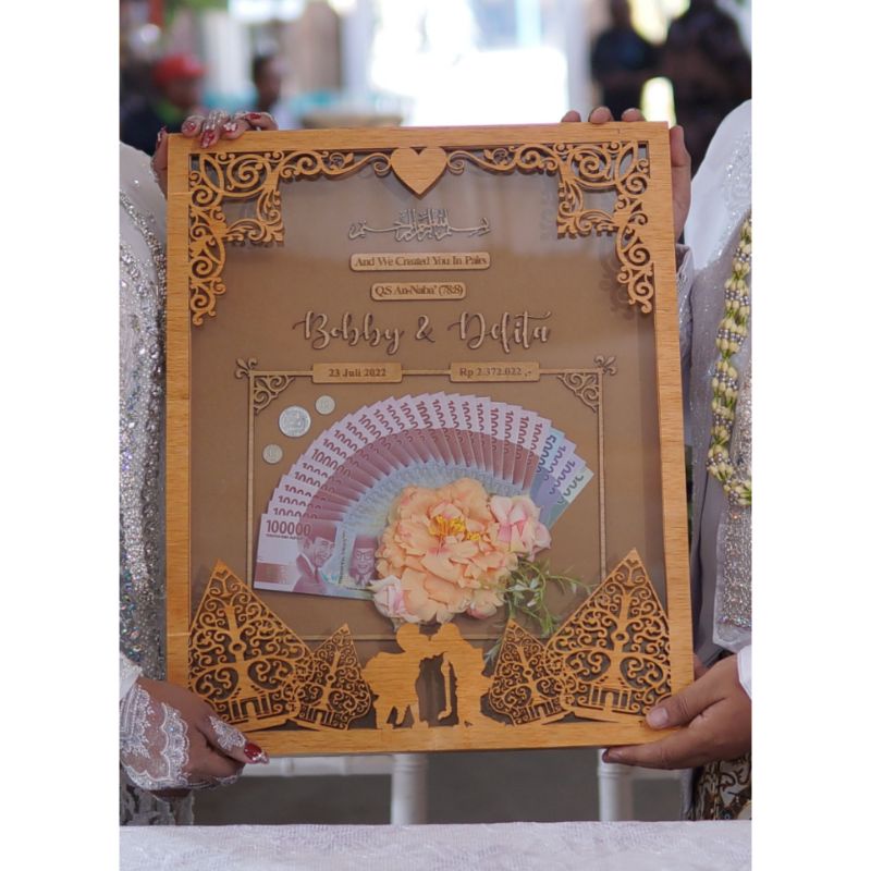 Bingkai Mahar Kayu Akrilik 3D Custom