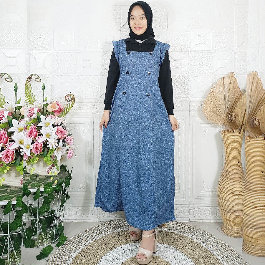 DRESS BIANCA 2in1 SHAKILA CORAK DENIM KOMBINASI CANTIK CARLINA