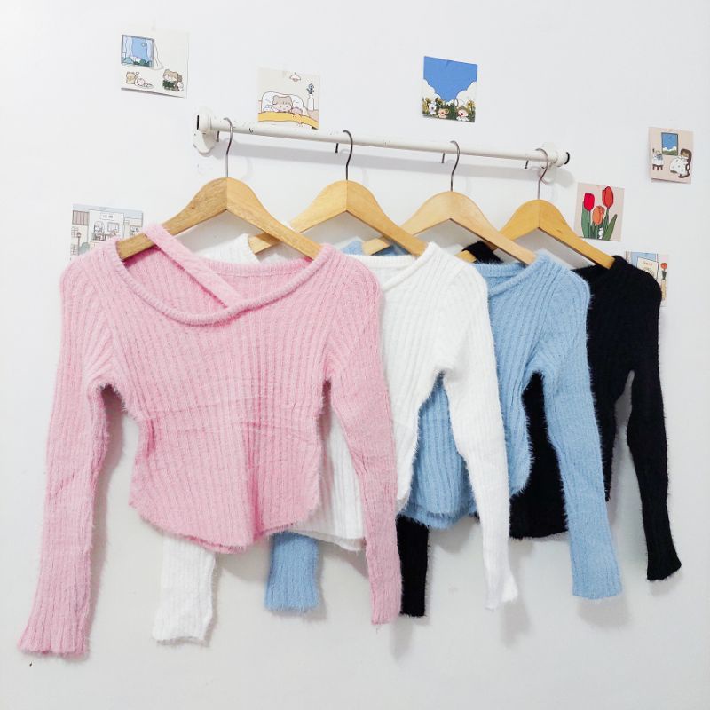 BAJU KAOS TOP ATASAN RAJUT KNIT BULU HALUS FUR LONG SLEEVES TANGAN PANJANG TEBAL GIRL GADIS WANITA IMPORT HONGKONG KOREA CHINA CINA THAILAND BISA ANAK REMAJA