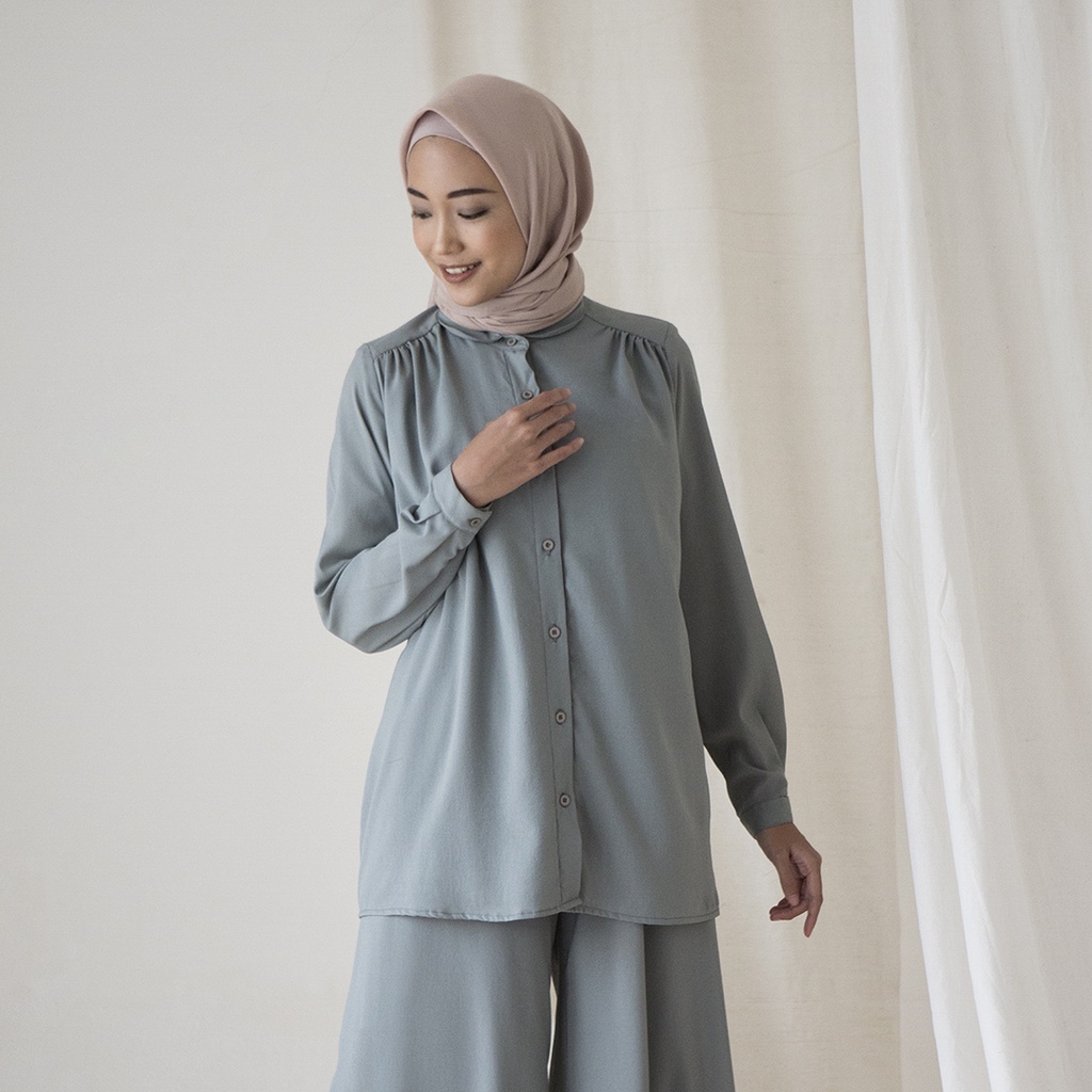 Anya by Aska Label - Kemeja wanita kantor bahan crepe premium full kancing depan busui friendly warna coklat tua, biru dusty, hijau mint, dusty pink, putih