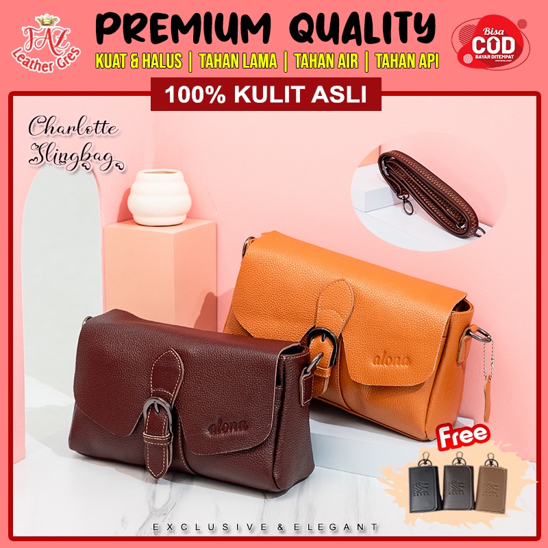 NEW TAS KULIT ASLI PREMIUM WANITA SELEMPANG SHOULDER SLING BAG ALONA CHARLOTTE LEATHER BAG ORIGINAL