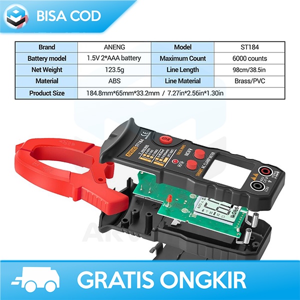 MULTITESTER CLAMP METER TANG AMPERE ANENG TEMPERATURE PROB HEMAT ST184