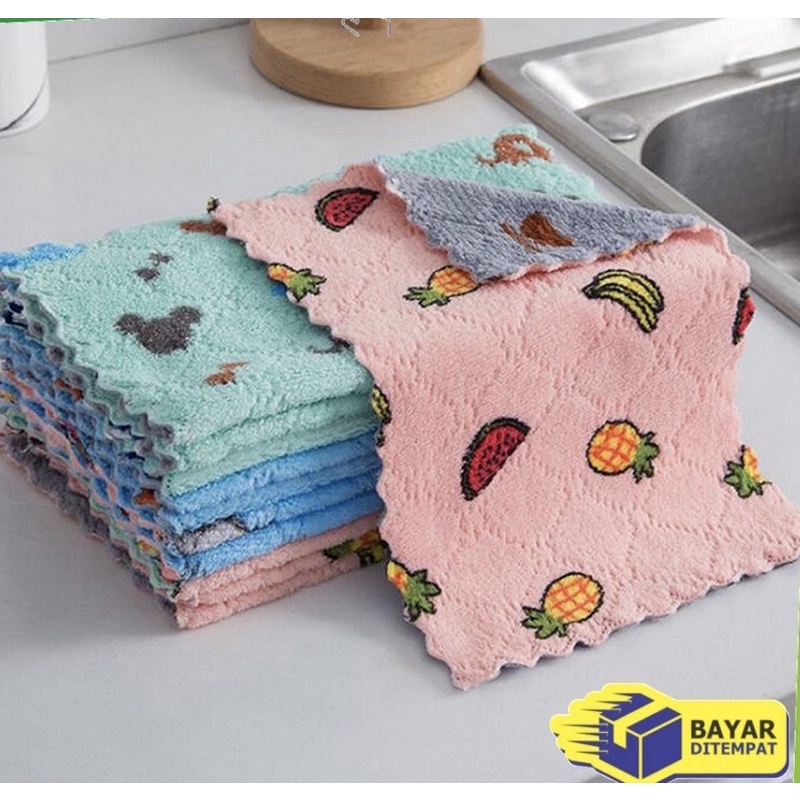 Kain Lap Piring Anti Minyak Kain Microfiber  Serbaguna Motif