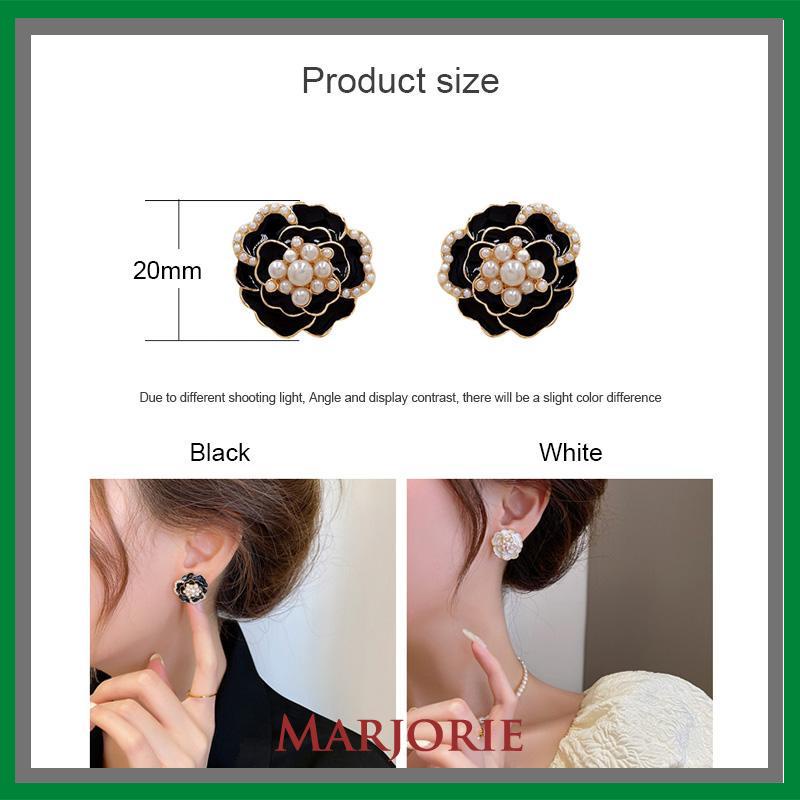 925 anting-anting mutiara Camellia Retro anting-anting bunga berlian-MJD