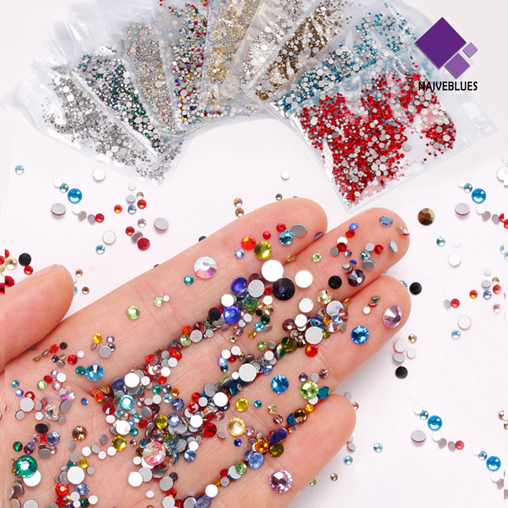Naiveblue 1440Pcs / Kantong Berlian Imitasi Alas Datar Ringan Untuk Dekorasi Nail Art DIY