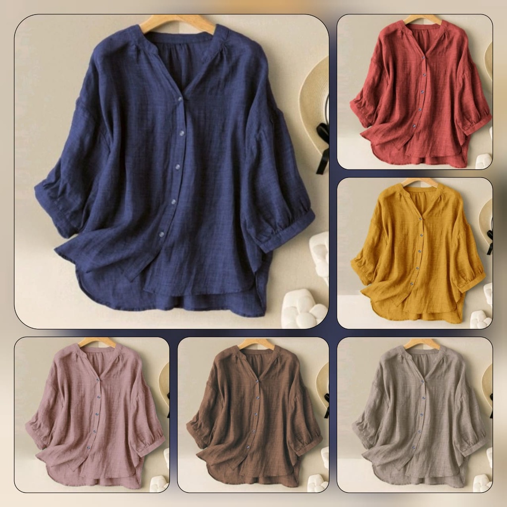 PROMO!! RIVANA Linen Oversize - KEMEJA OVERSIZE - ATASAN WANITA - KOREAN STYLE - KEMEJA LINEN - PAKAIAN WANITA TERLARIS - HOT ITEM