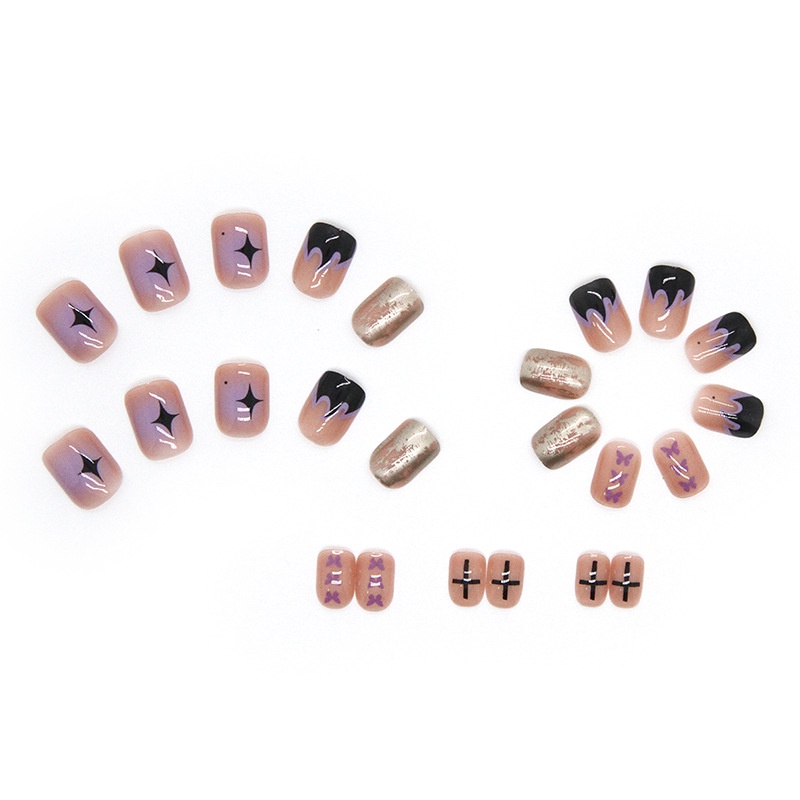 Flame Butterfly 24pcs / Kotak Kuku Palsu Bentuk Kotak Motif Kupu-Kupu R633