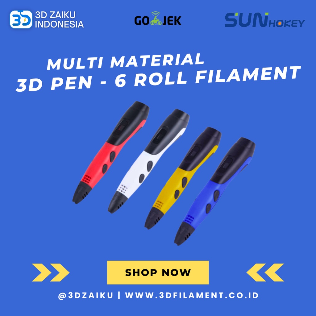 Sunhokey 3D Pen Versi Terbaru Kualitas Terbaik Free 6 Roll Filament