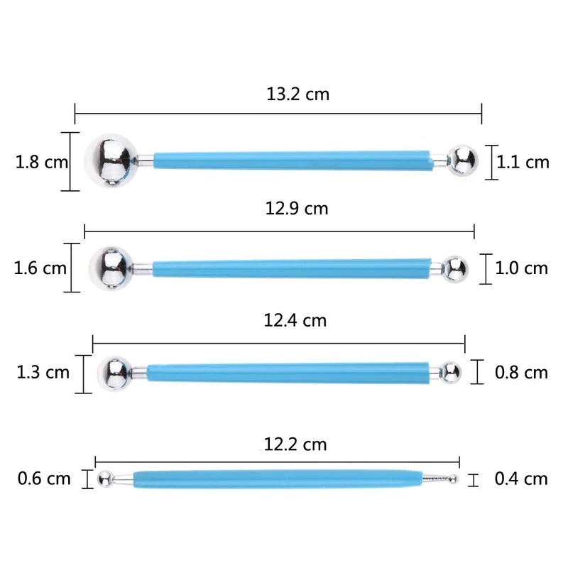 Pen Memahat 1 set isi 4pcs Pahatan Bentuk Nail Art Ukiran Tanah liat Clay Kue Ulang Tahun Sugar Ice Gula Fondant Icing Makanan Membuat Kreasi DIY DYE Clay Bulat Bundar Dot Tools Prakarya Perlengkapan Peralatan Memahat Membuat Eye Mata Little Miss Sunshine