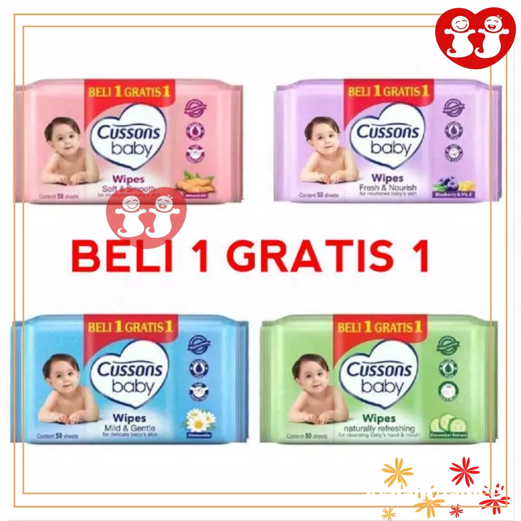 Cussons Baby Wipes / Wetkins Baby Wipes  Tisu Basah 50's Buy 1 Get 1 Free