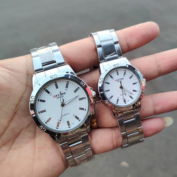 Jam Tangan Pria Wanita Couple GASTRO GS002 Classic Strap Rantai - Silver - 2 pcs / Sepasang