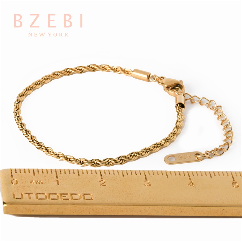 Bzebi Gelang Tangan Titanium Steel Lapis Emas 18k Hias Berlian Imitasi Gaya Korea 937b