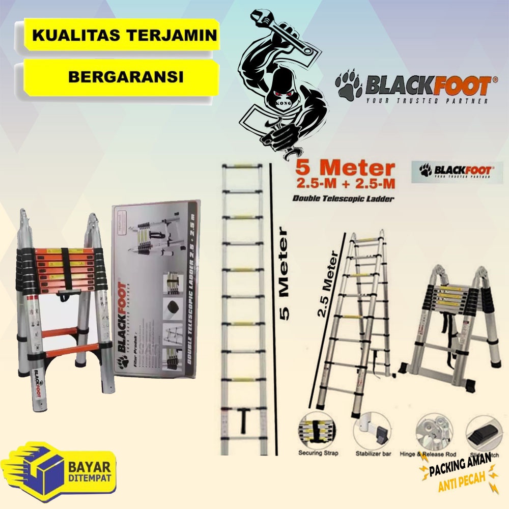 Tangga Susun Double 5 Meter BLACKFOOT Tangga Double Teleskopik