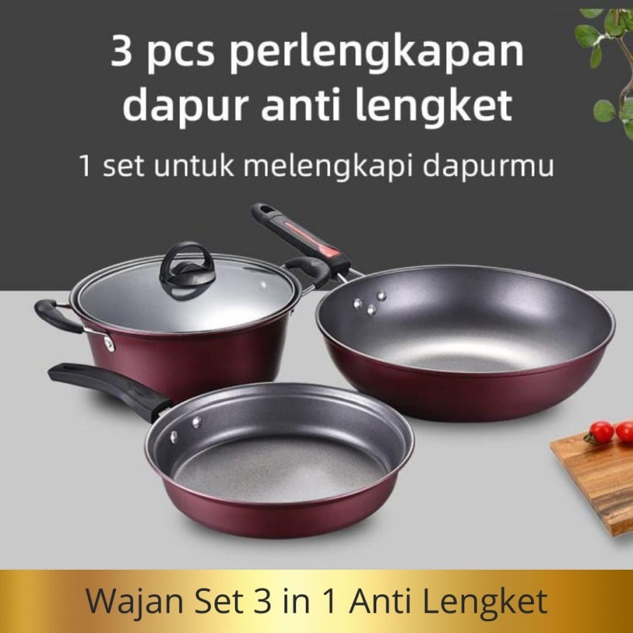 Panci Teflon 1 Set 3 pcs Panci Set 3 In 1 bagus