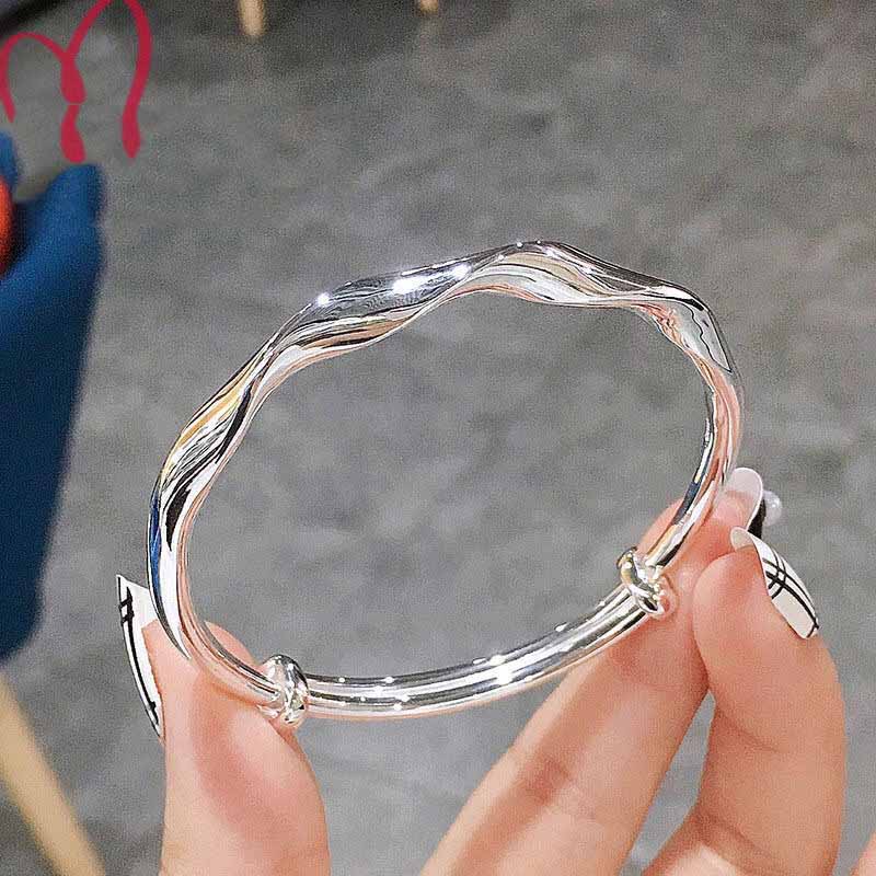 Mobiuss Gelang Tangan Model Terbuka Motif Gelombang Warna Gold / Silver Untuk Perhiasan Wanita