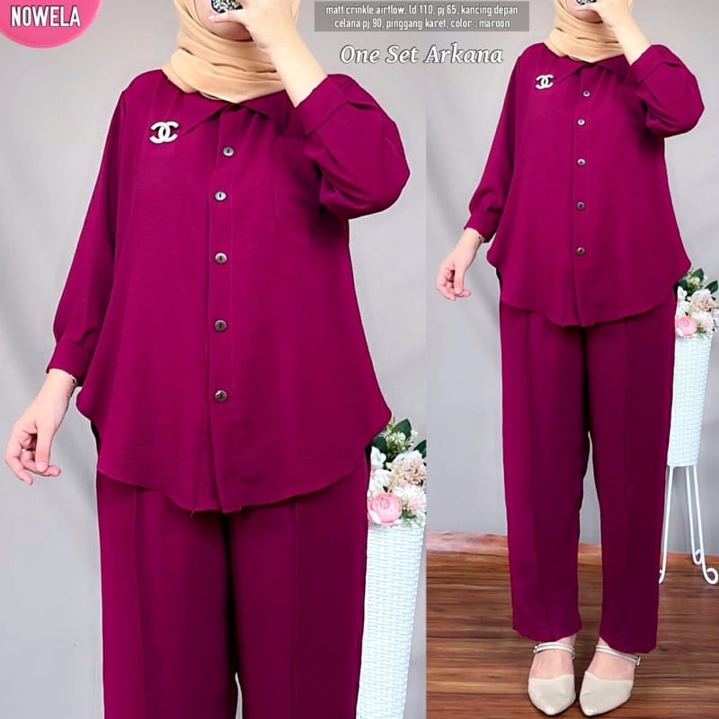 Setcel Crinkle murah / Setcel murah premium / setelan murah / setelan crinkle / setcel busuy-maroon