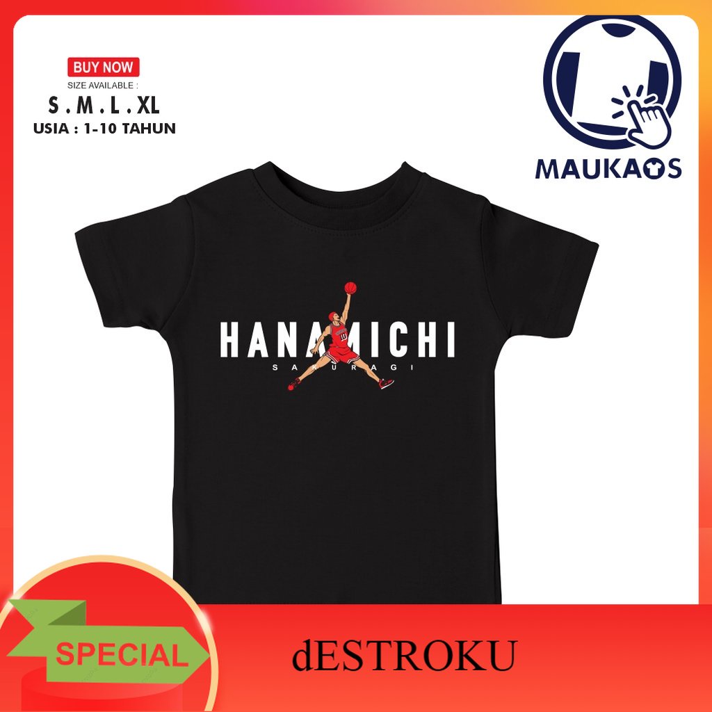 dESTROKU Kaos Baju Anak HANAMICHI SAKURAGI AIR JORDAN Kaos Anime