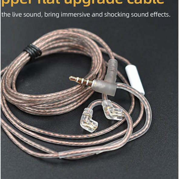 KZ Kabel Cable OFC Flat with Mic Upgrade KZ Type C ZEX ZSN PRO X DQ6 - Brown OFC Pin C
